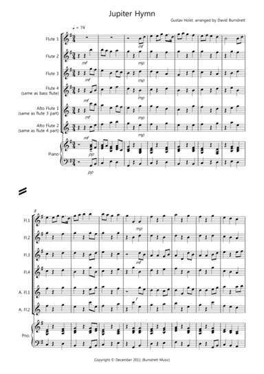 Jupiter Hymn for Flute Quartet (arr. David Burndrett)