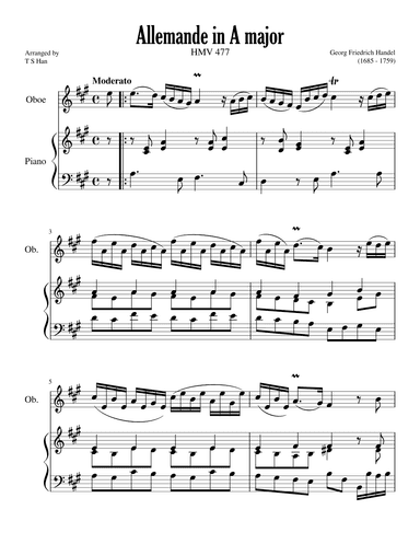 Handel Allemande in A major, HMV 477 (arr. T S Han)