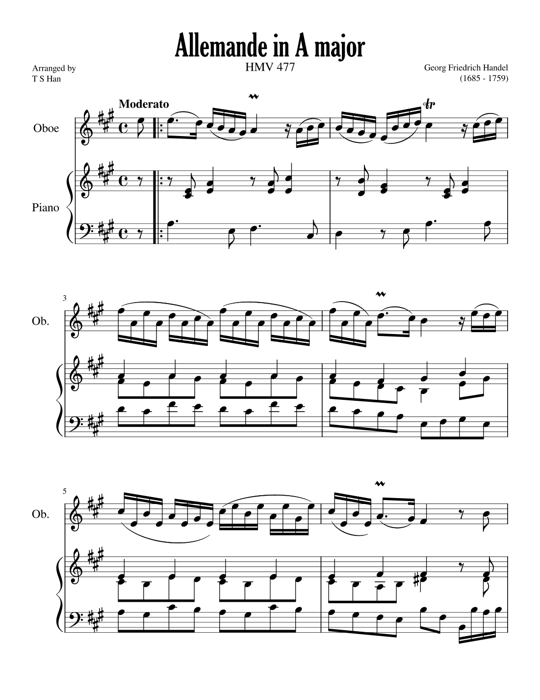 Handel Allemande in A major, HMV 477 (arr. T S Han)