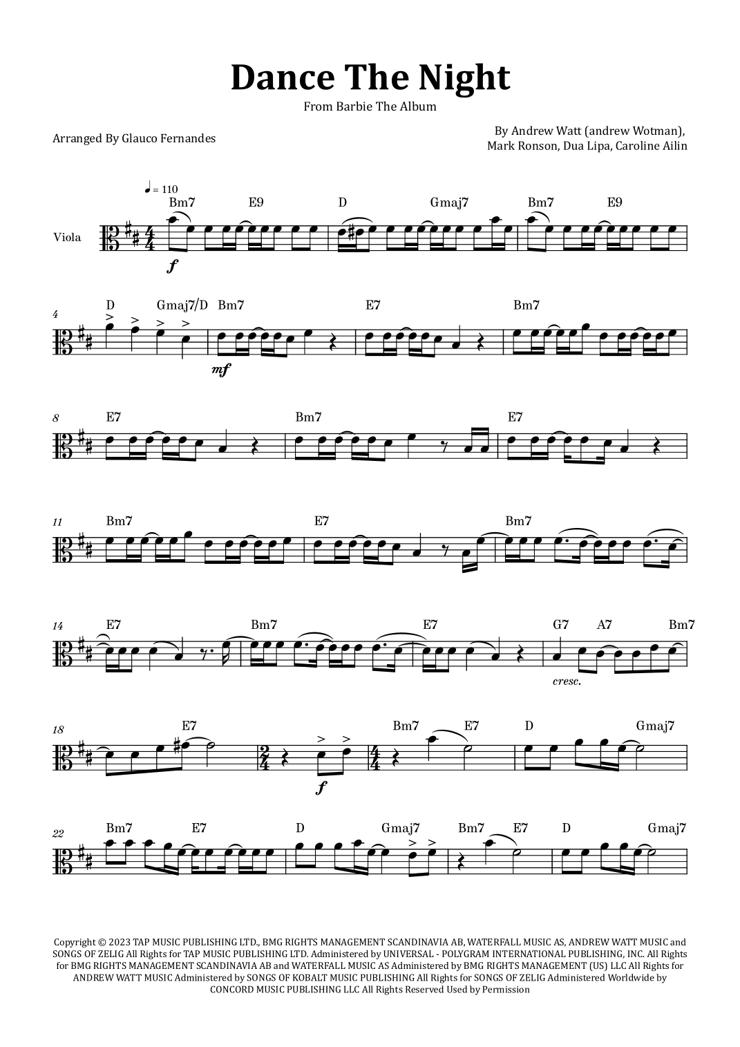 Dance The Night (arr. Glauco Fernandes)