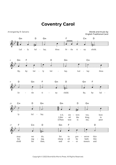 Coventry Carol (Key of G Minor) (arr. R. Salvario)