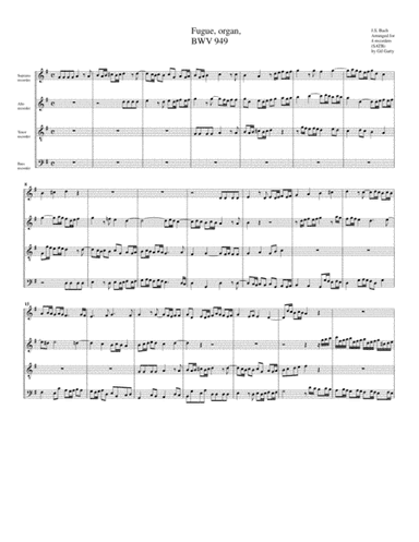 Fugue, BWV 949 (arrangement for 4 recorders) (arr. Gil Garty)
