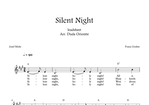 Silent Night (A major - leadsheet - with lyrics) (arr. Duda Oriontte)