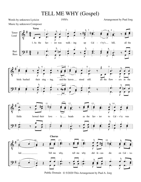 TELL ME WHY (Gospel) (arr. Paul A. Jorg)