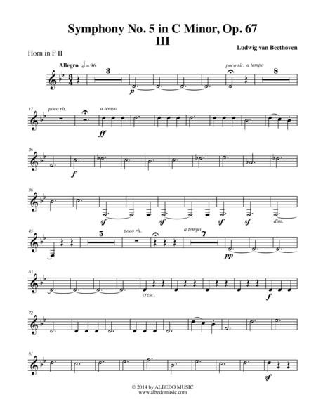 Beethoven Symphony No. 5, Movement III - Horn in F 2 (Transposed Part), Op. 67 (arr. Doug Clyde)
