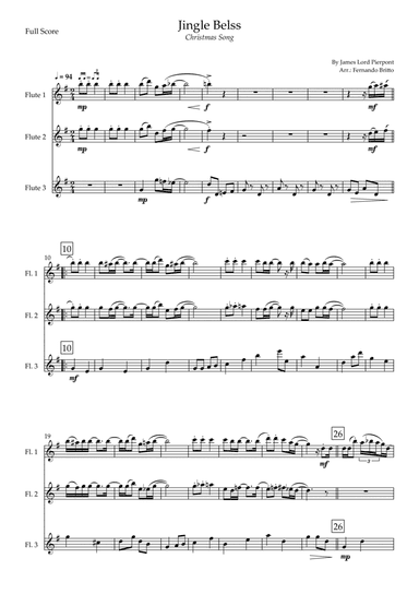 Jingle Bells - Jazz Version (Christmas Song) for Flute Trio (arr. Fernando Britto)