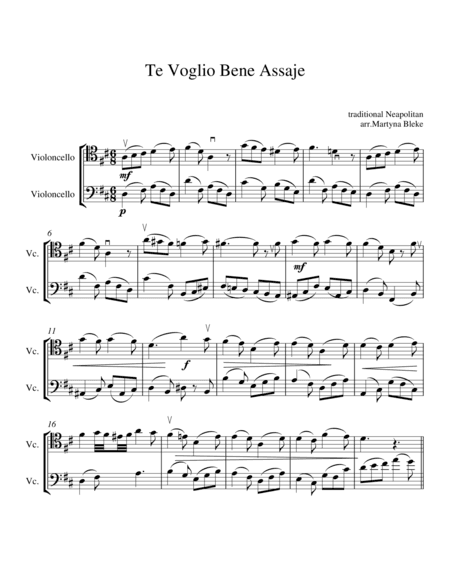 Te Voglio Bene Assaje - 2 cellos (arr. Martyna Bleke)