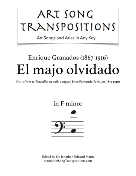 GRANADOS: El majo olvidado (transposed to F minor, bass clef) (arr. ArtSongTranspositions.com)