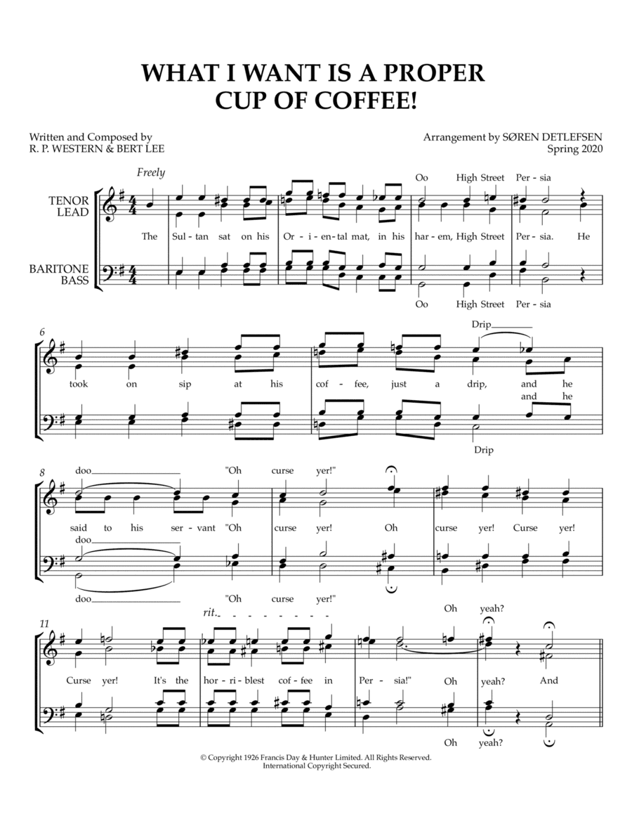 What I Want Is A Proper Cup Of Coffee (arr. Søren Detlefsen)