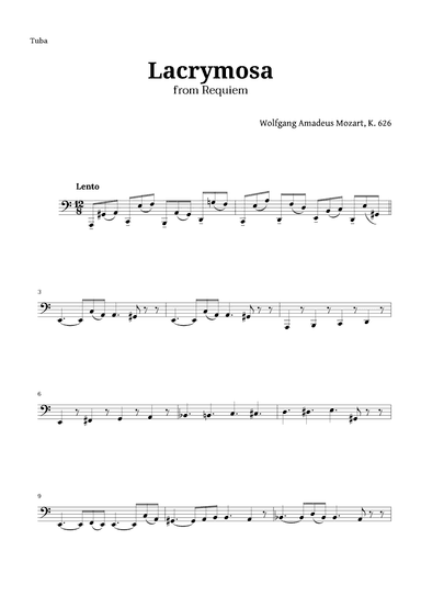 Lacrymosa from Requiem by Mozart for Tuba (arr. Langanho)