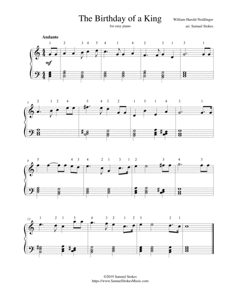 The Birthday of a King - for easy piano (arr. Samuel Stokes)