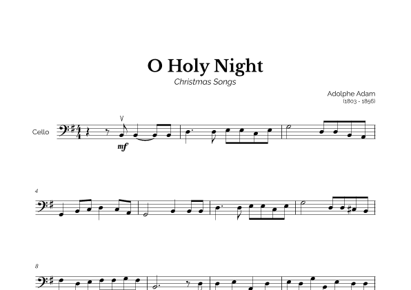 O Holy Night for Easy Cello Solo (arr. Marcos Soares)