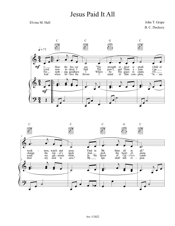 Jesus Paid It All (Piano/Vocal/Guitar) (arr. B. C. Dockery)