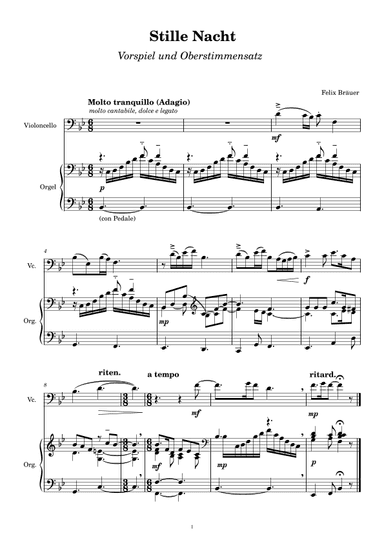 "Stille Nacht" (Vorspiel und Satz mit Oberstimme für Violoncello)