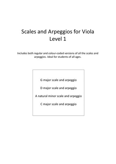 Scales and arpeggios for viola - Level (grade) 1. Includes additional colour-coded notation and guid (arr. Greg Eaton)