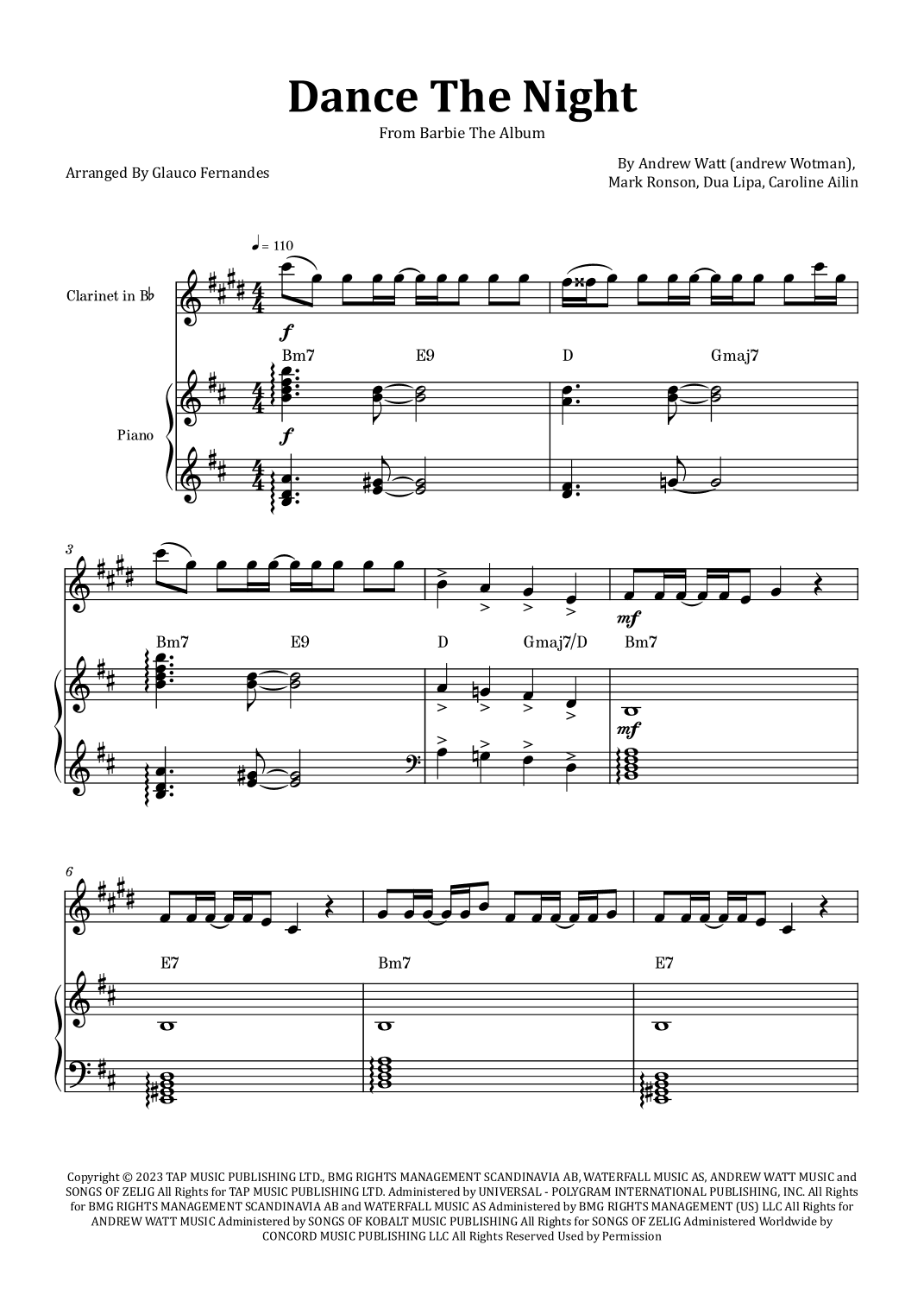 Dance The Night (arr. Glauco Fernandes)