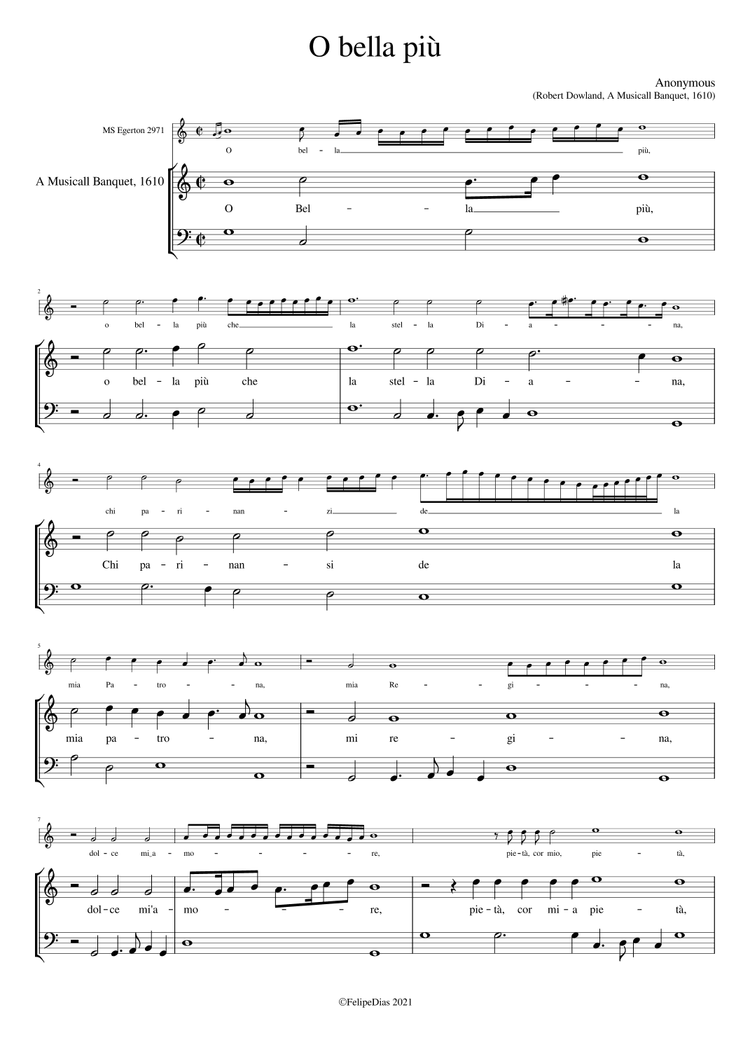 O bella più (Ornamented version from Egerton MS 2971) (arr. Early Music Scores)