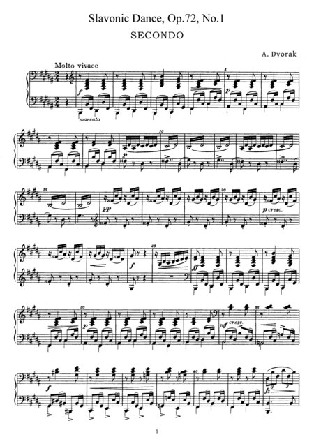 Dvorak Slavonic Dance, Op.72, No.1, for piano duet, PD891 (arr. Fukuhara)