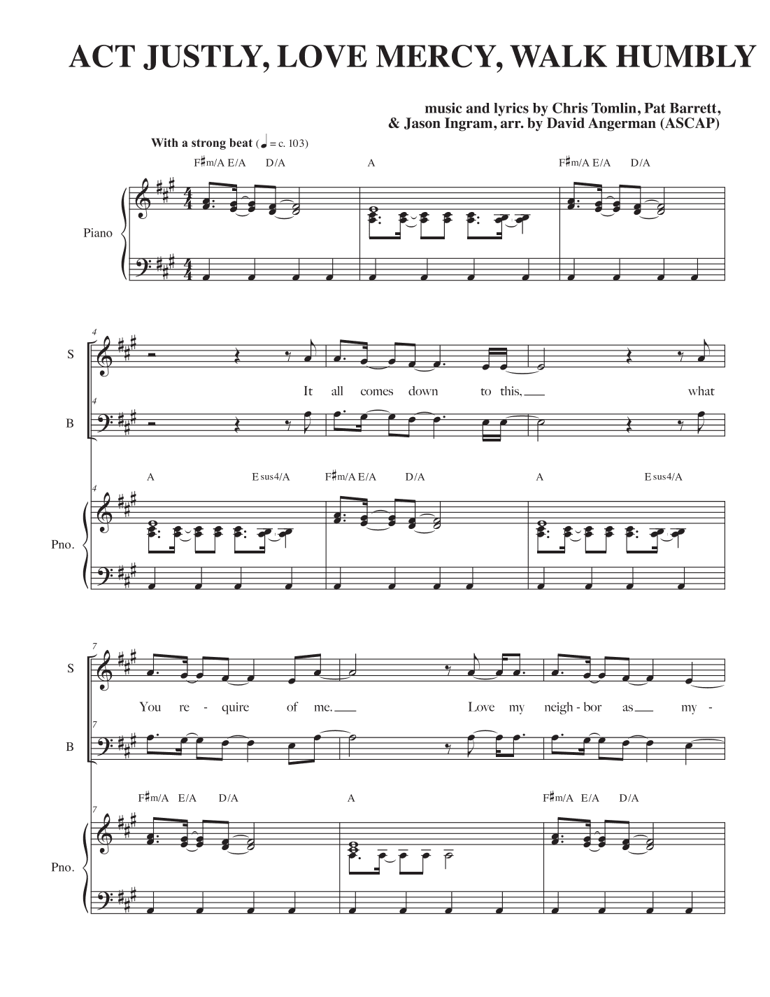 Act Justly Love Mercy Walk Humbly (arr. David Angerman)