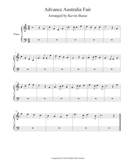 Advance Australia Fair - Piano (arr. Kevin Busse)