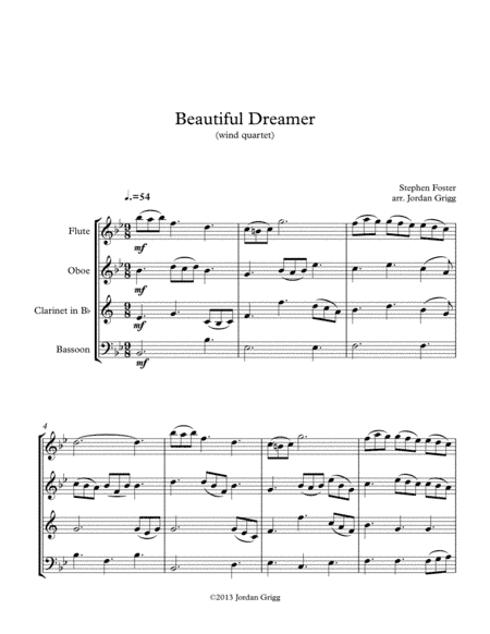 Beautiful Dreamer (wind quartet) (arr. Jordan Grigg)