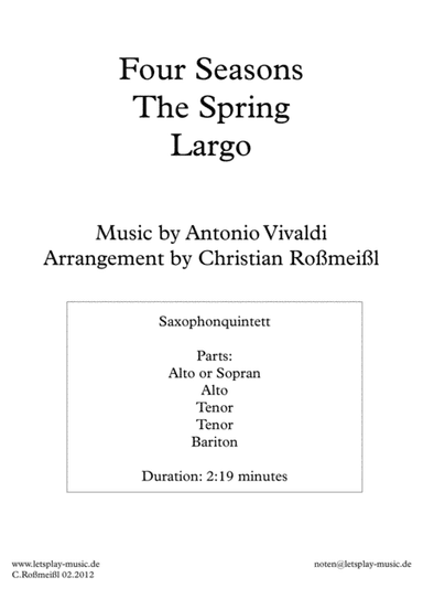 Four Seassons The Spring Largo Saxophonquintet (arr. Christian Roßmeißl)