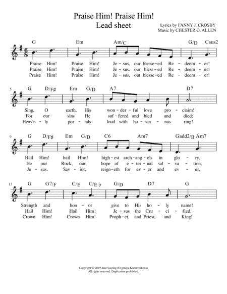 Praise Him! Praise Him! (Lead Sheet) (arr. Jane Scoring (Evgeniya Kozhevnikova))