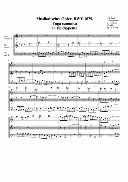 Fuga canonica in Epidiapente from Musikalisches Opfer, BWV 1079 (arrangement for 3 recorders) (arr. Gil Garty)