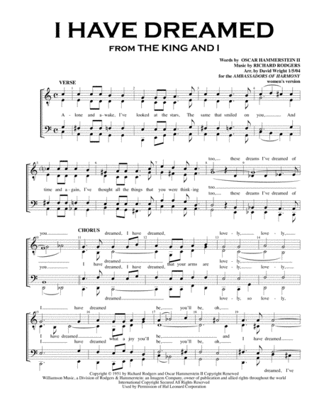 I Have Dreamed (arr. David Wright)