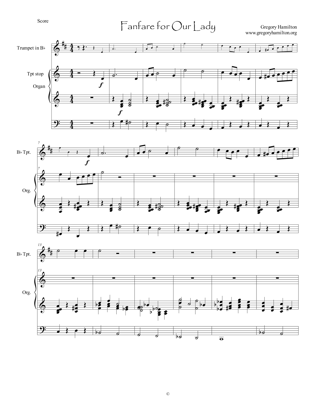 Fanfare for Our Lady for Trumpet and Organ