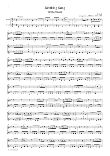 Verdi  Brindisi from La Traviata, for 2 Violins, VN208 (arr. A. Melchiori)