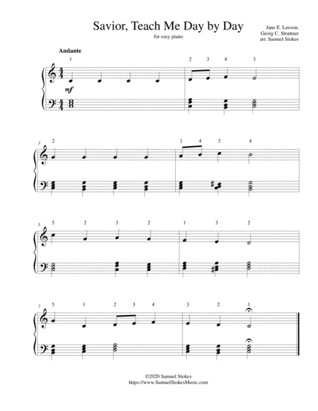 Savior, Teach Me Day by Day - for easy piano (arr. Samuel Stokes)