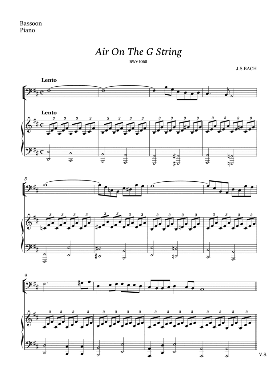 Bach - Air on The G String for Bassoon and Piano (Easy Arrangement) (arr. Cássio Silva Chaves)