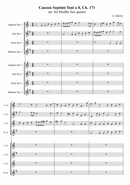 G. Gabrieli - Canzon per sonar septimi toni a 8, Ch.171, arr. for Double Sax quartet (arr. Xlomeg)