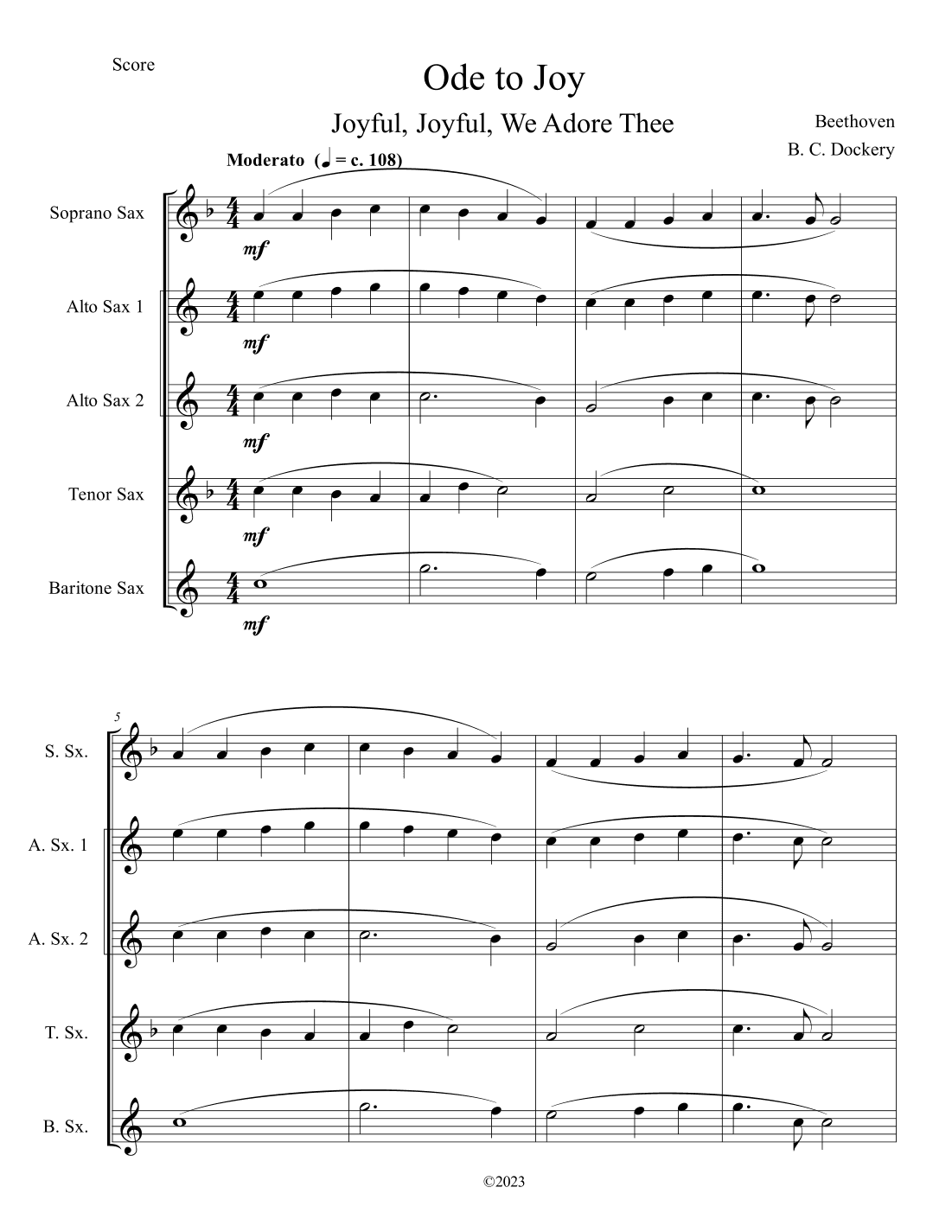 Ode to Joy (Sax Quintet) (arr. B. C. Dockery)