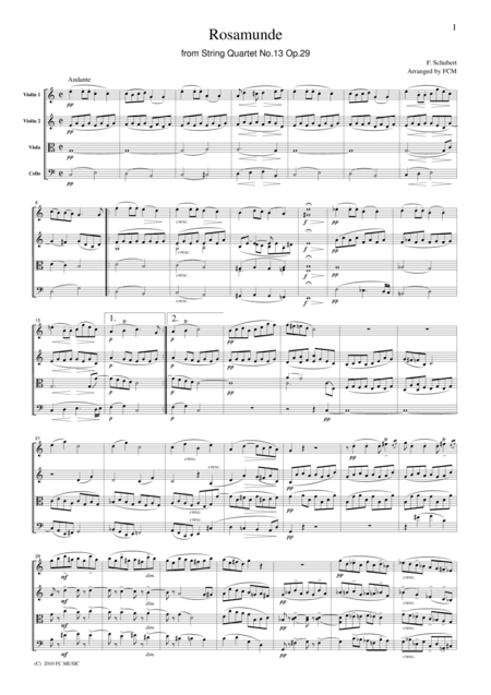 Schubert Rosamunde String Quartet No.13 Op.29, 2nd mvt., CS005 (arr. Fukuhara)