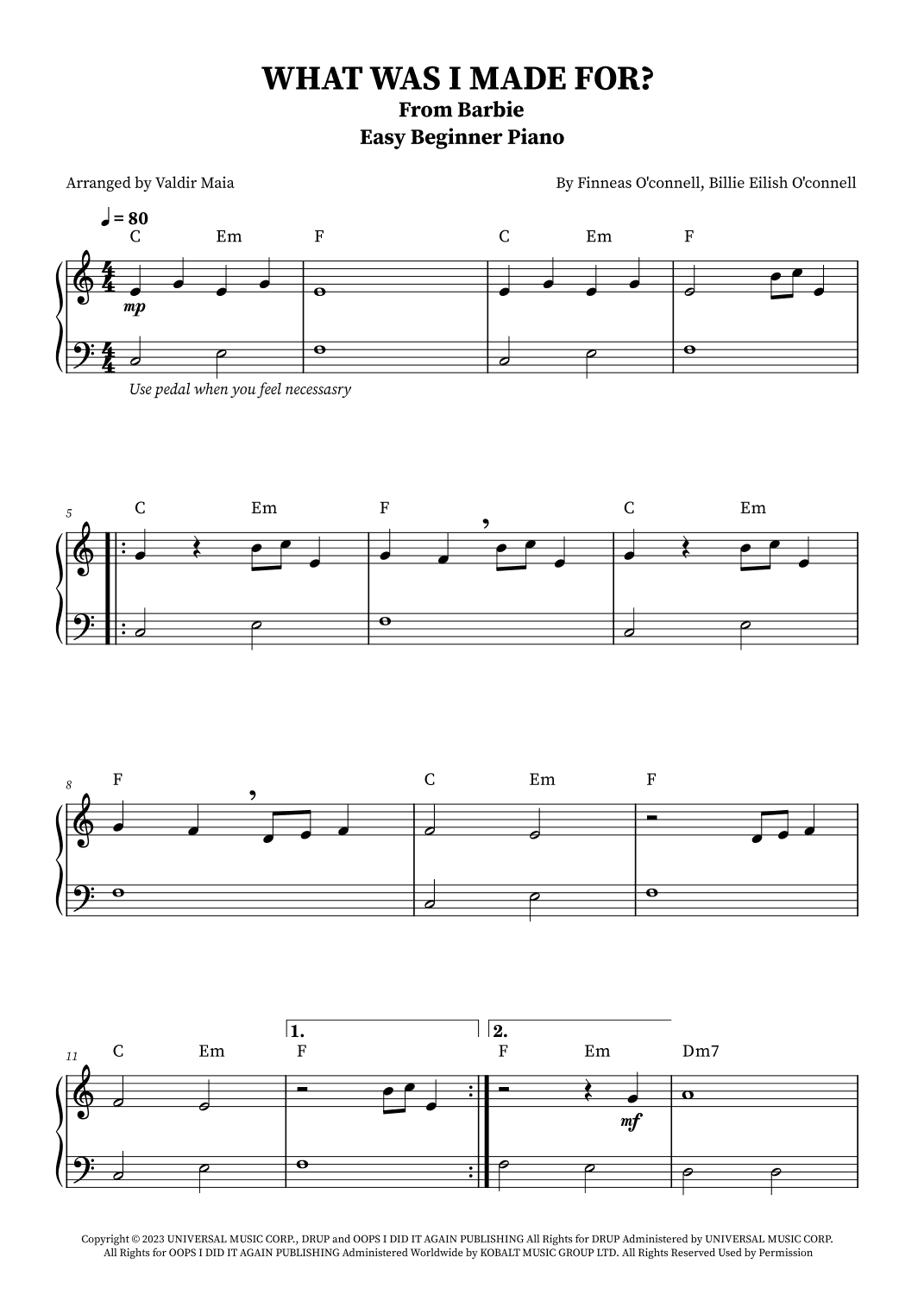 What Was I Made For? (arr. Valdir Maia)