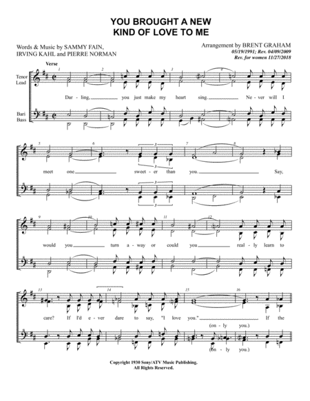 You Brought A New Kind Of Love To Me (arr. Brent Graham)