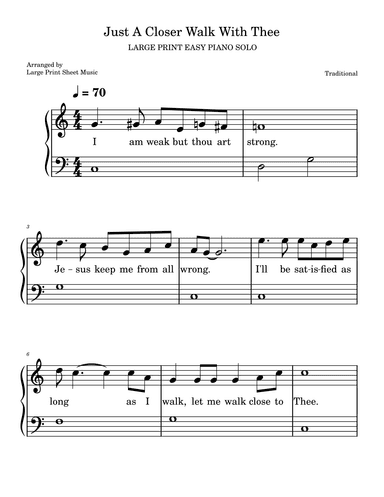 Just A Closer Walk With Thee | LARGE PRINT HYMN | Easy Piano Solo (arr. Large Print Sheet Music)
