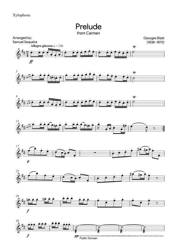 Prelude (from Carmen) - for Xylophone - with play along (arr. Samuel Sequeira)