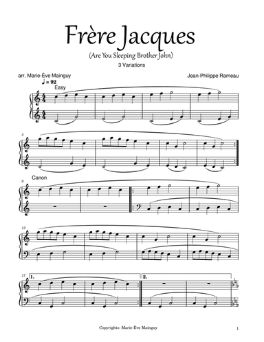 Frère Jacques (Are You Sleeping Brother John) (arr. Marie-Ève Mainguy)