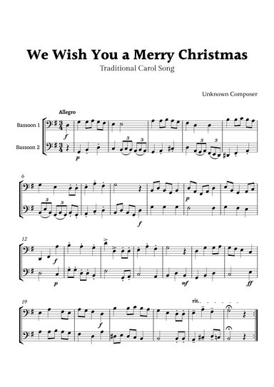 We Wish you a Merry Christmas for Bassoon Duet (arr. Rika K.)