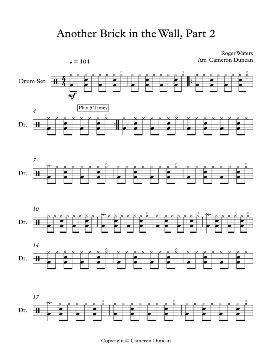 Another Brick In The Wall (arr. Cameron Duncan)