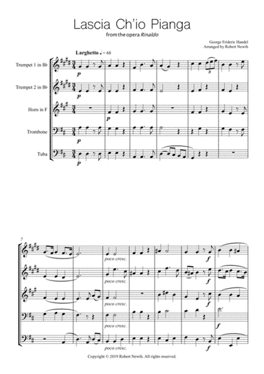 Lascia Ch'io Pianga for Brass Quintet (arr. Robert Newth)