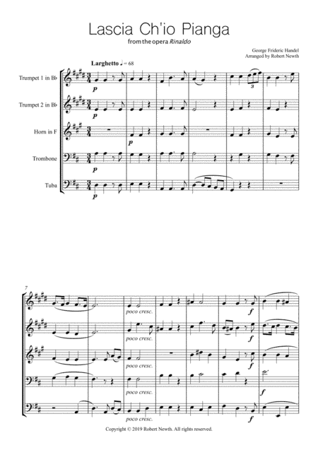 Lascia Ch'io Pianga for Brass Quintet (arr. Robert Newth)