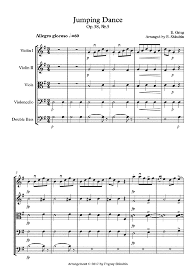 Jumping Dance from "Lyric Pieces" Op.38, ?.5 - String Quartet/Ensemble (arr. E. Shkultin)