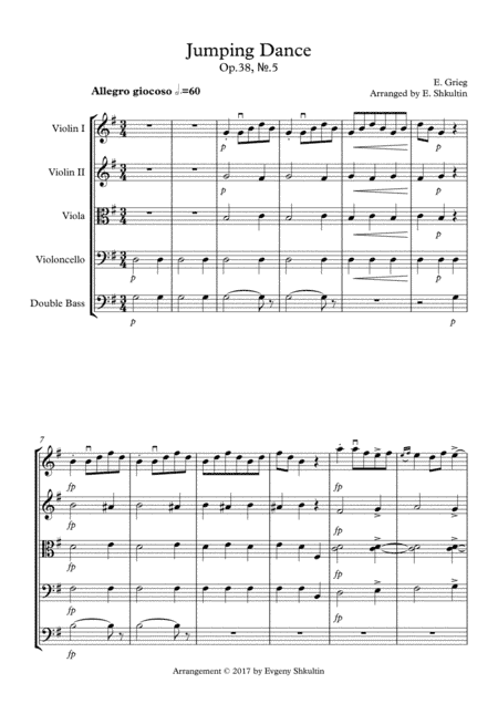 Jumping Dance from "Lyric Pieces" Op.38, ?.5 - String Quartet/Ensemble (arr. E. Shkultin)