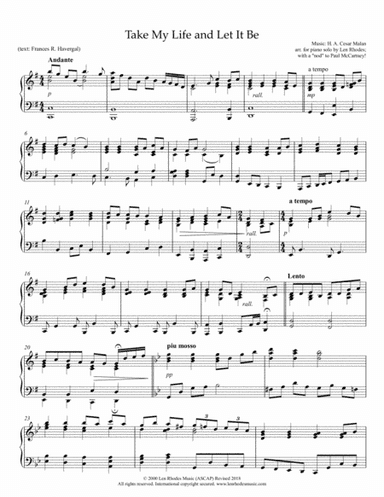 "Take My Life and Let It Be" for piano solo (arr. Len Rhodes)