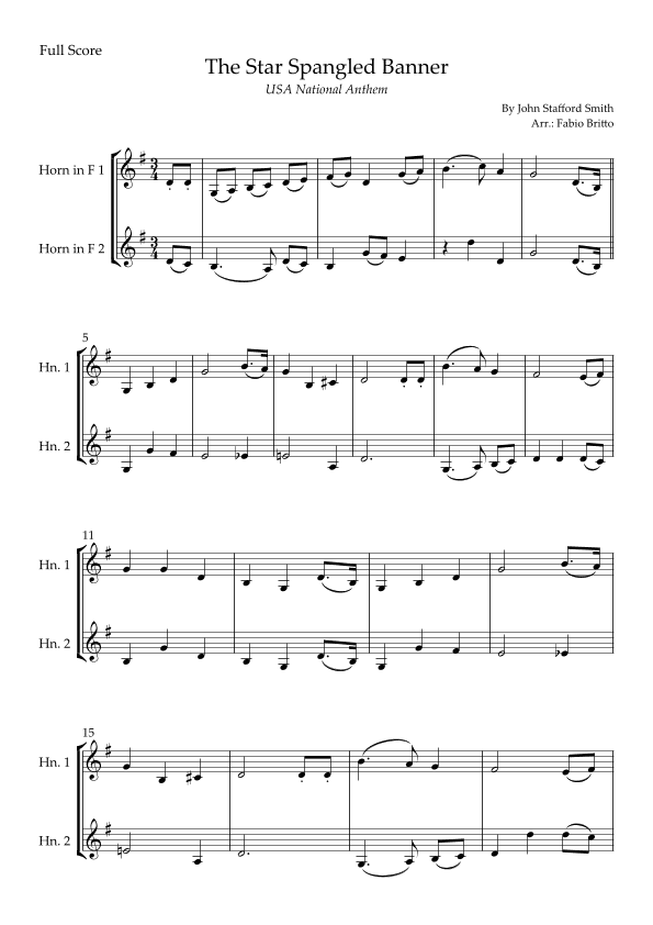 The Star Spangled Banner (USA National Anthem) for Horn in F Duo (arr. Fabio Britto)