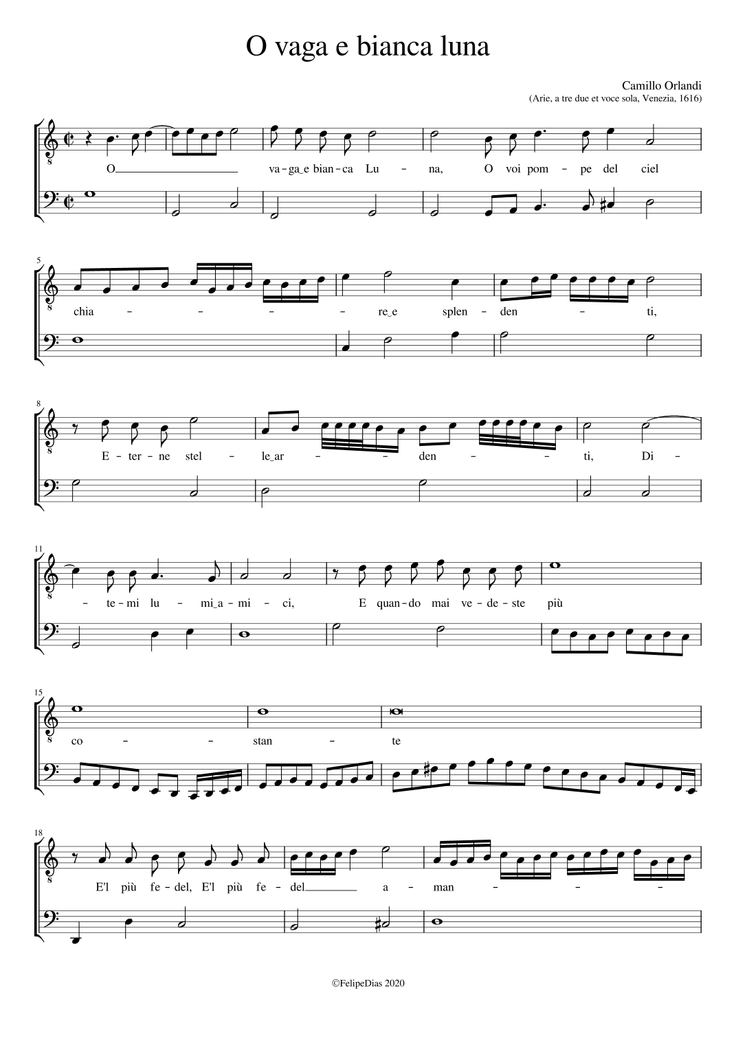 O vaga e bianca luna (arr. Early Music Scores)